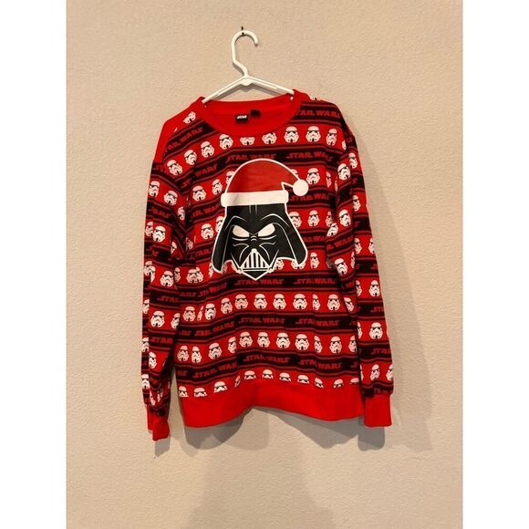Star Wars Men's Size XL Darth Vader Christmas Knit Sweatshirt Red - Picture 1 of 2